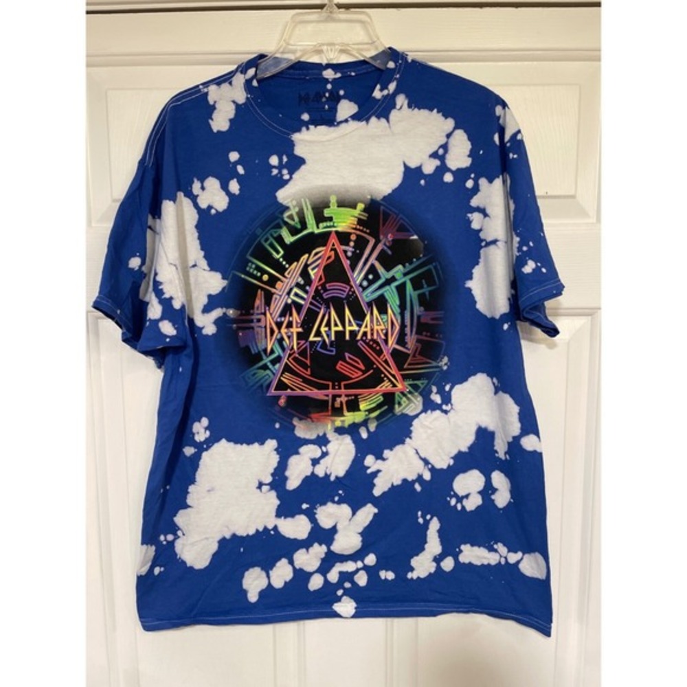 Men's L Def Leppard Licensed Hysteria Neon Graphic T-Shirt Bleach Dye Rock‎ Band